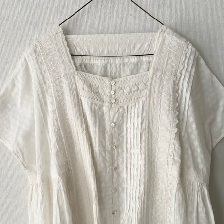 yuni Flower Jacquard×lace ブラウス・シロ