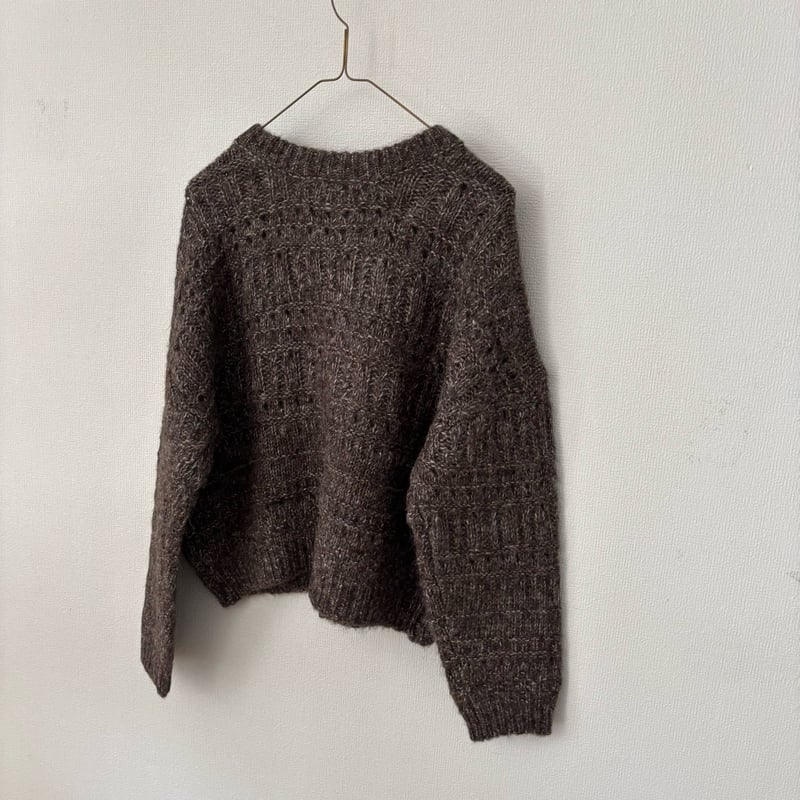 Hands of creation アルパカエアー 透かしボーダー2wayカーディガン | i