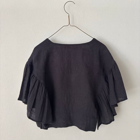 miho umezawa LINEN COTTON PANAMA frill cachecoeur blouse・charcoal