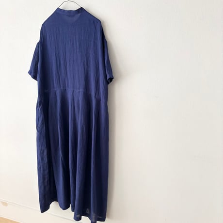 Hands of creation 60/-Linen 解撚ワッシャークロス スタンドカラー半袖ワンピース
