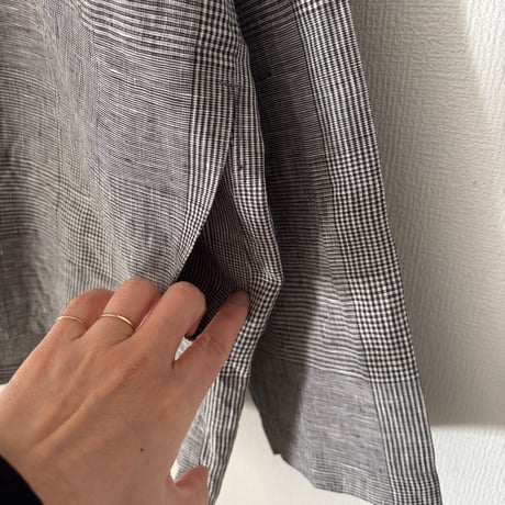 TISSU リネングレンチェック ノーカラーシャツ