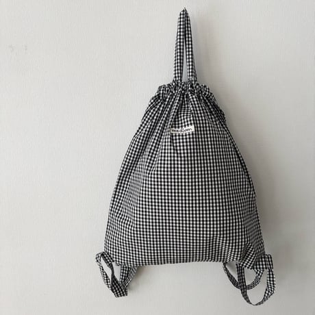 pot and tea 黒ギンガムチェック リュックサック medium