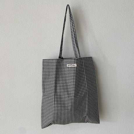 pot and tea 黒ギンガムチェック"medium"ロゴエコBAG