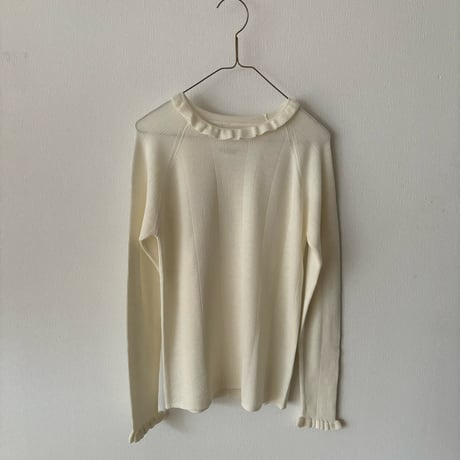 Hands of creation EXTRA FINE MERINO ランダムリブ フリルカラープルオーバー
