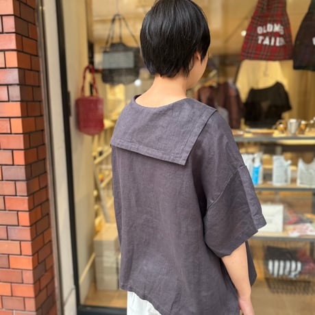 FOG LINEN WORK itonowa Life別注   フラットセーラーカラーブラウス・チャコール