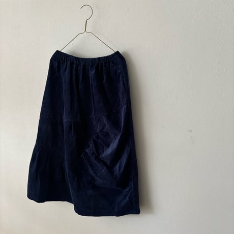 homspun  　コーデュロイ切替タックスカート・ブルー  着丈68cm