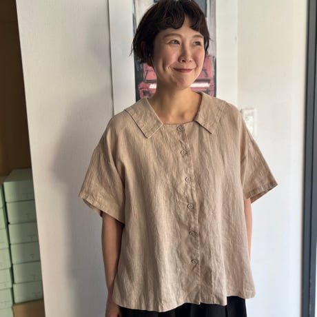 FOG LINEN WORK itonowa Life別注   フラットセーラーカラーブラウス・ベージュ