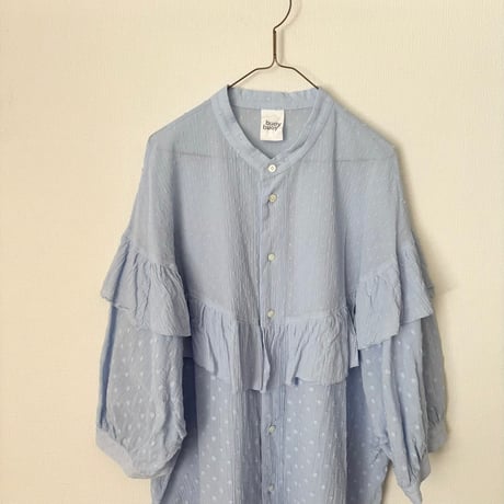 buoy buoy  DOT CUT DOBBY ROUND FRILL BLOUSE