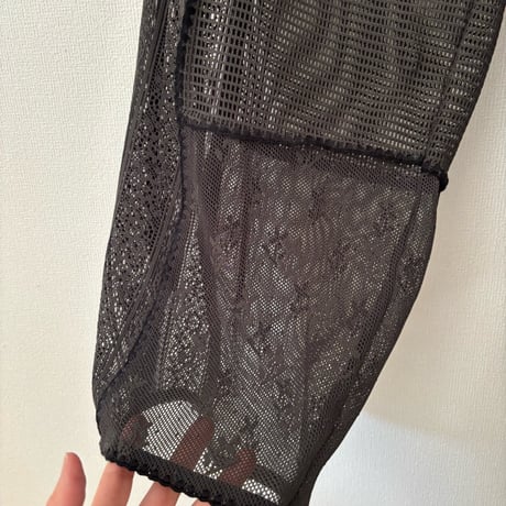 qiri  patchwork lace gather pantsチャコール