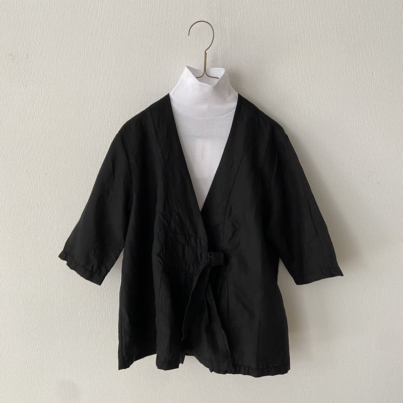 homspun リネンバイオ フロントギャザー6分袖ブラウスジャケット  