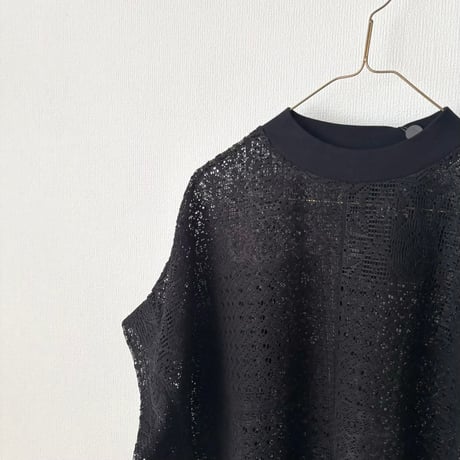 TISSU パッチワークレース モックネックドルマンTシャツ