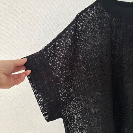 TISSU パッチワークレース モックネックドルマンTシャツ