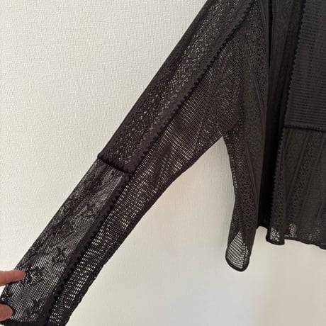 qiri  patchwork lace long sleeve pullover ・チャコール