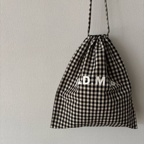 オールドマンズテーラー GINGHAM CHECK DRAWSTRING BAG(L)・Black