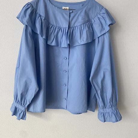 pot and tea  80ローン フリルブラウス   サックス