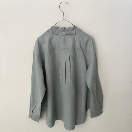 Hands of creation 40/-Linen 微起毛 フリルシャツ・グレイッシュサックス（グリーン味のある色）
