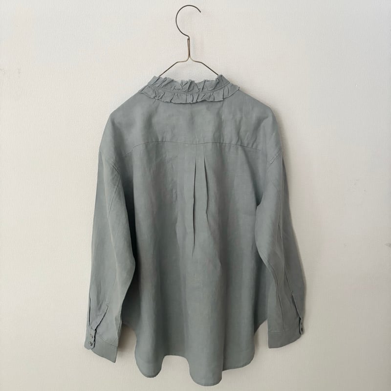 Hands of creation 40/-Linen 微起毛 フリルシャツ・グレイッシュサッ