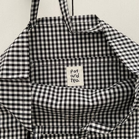 pot and tea 黒ギンガムチェック"medium"ロゴエコBAG
