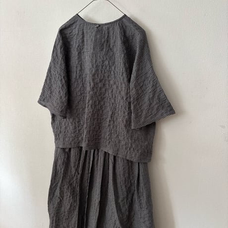 somewearclothing  シャーリングチェック 2way Tブラウス ・グレーベース