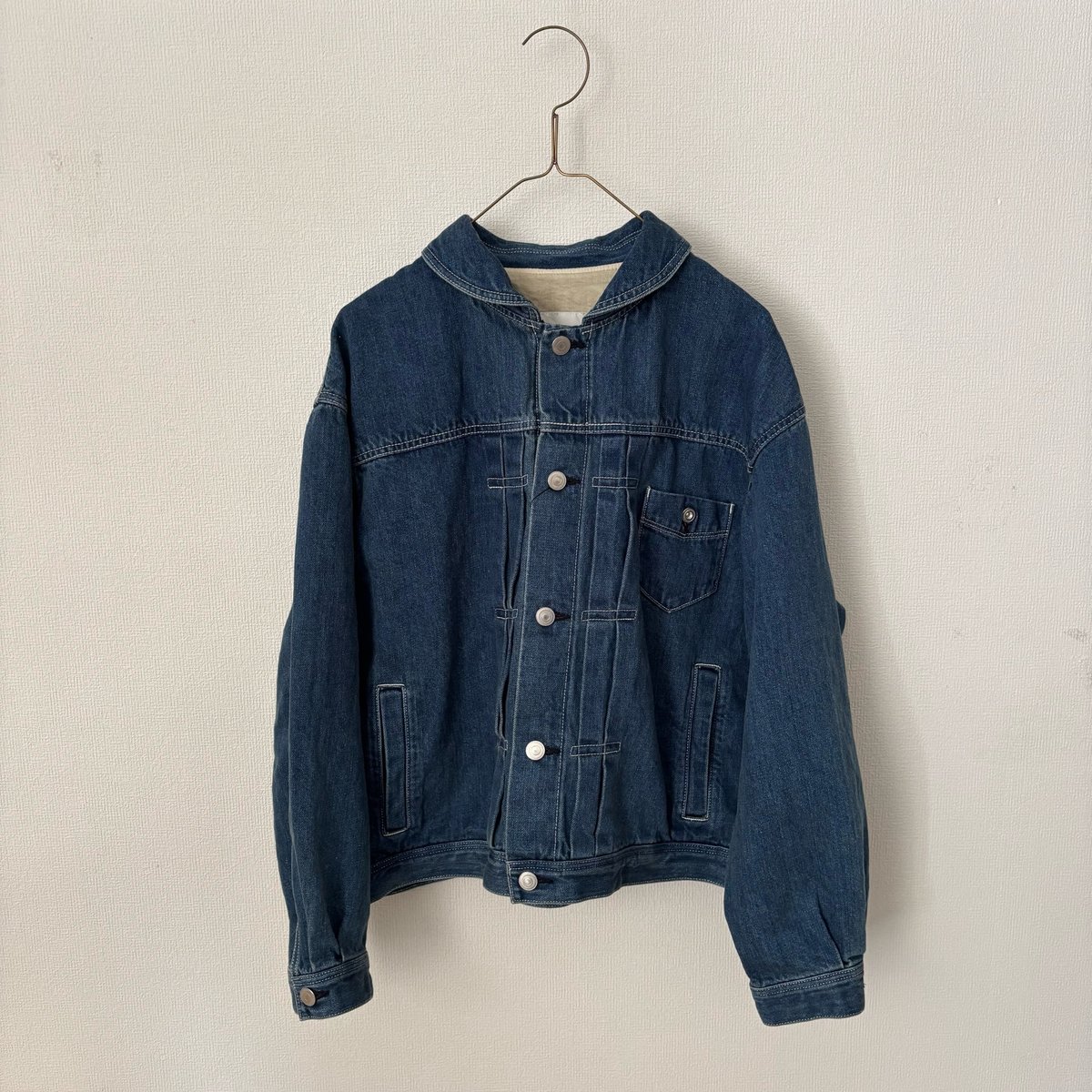 OUVERT コットンリネン セルビッチデニム ラウンドカラージャケット