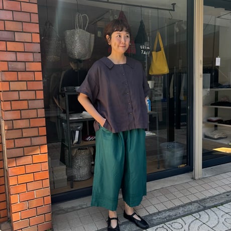 FOG LINEN WORK itonowa Life別注   フラットセーラーカラーブラウス・チャコール