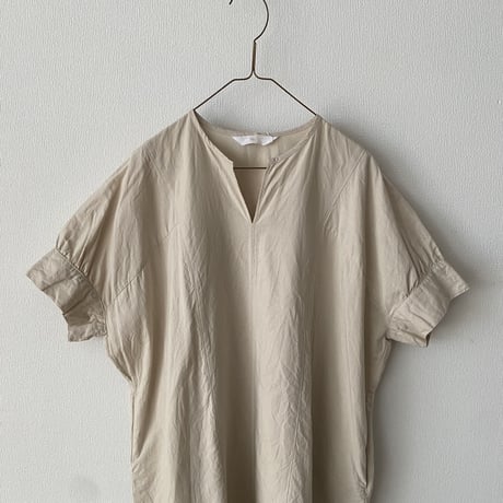 homspun コットンリネンマット パフスリーブワンピース　アイボリー Mサイズ
