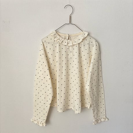 Hands of creation  30/-コットンウール天竺ドットプリント プチフリルプルオーバー
