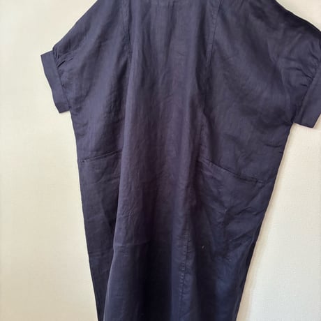 NATURAL LAUNDRY リネン切り替えワンピース ・ネイビー