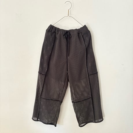 qiri  patchwork lace gather pantsチャコール