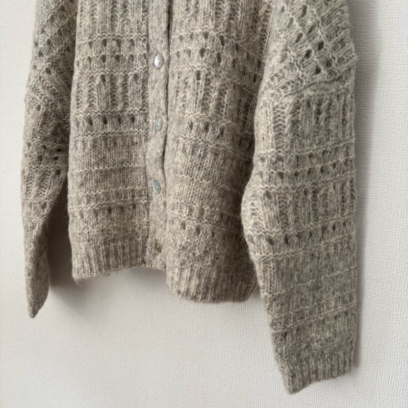 Hands of creation アルパカエアー 透かしボーダー2wayカーディガン | i