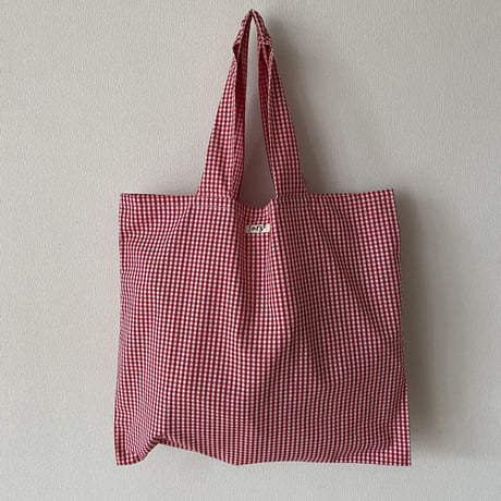 pot and tea 赤ギンガムチェック"large"ロゴエコBAG