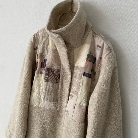 qiri  patchwork × wool boa long coat