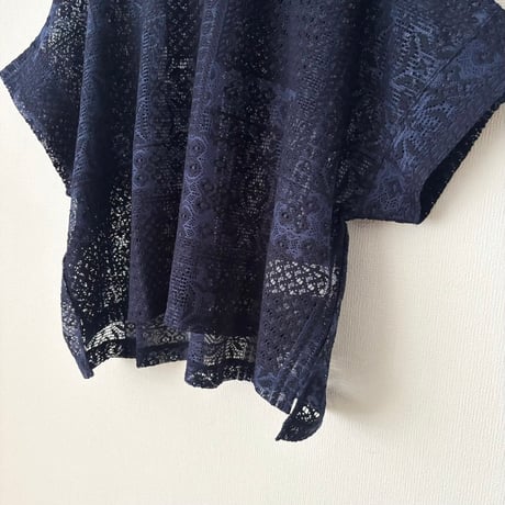 TISSU パッチワークレース モックネックドルマンTシャツ