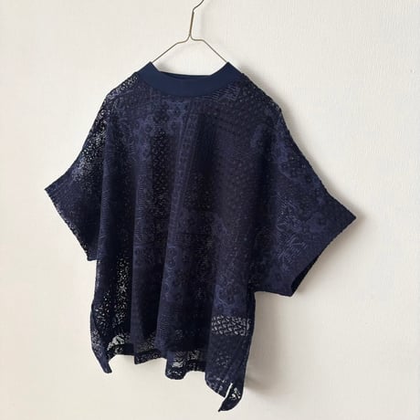 TISSU パッチワークレース モックネックドルマンTシャツ