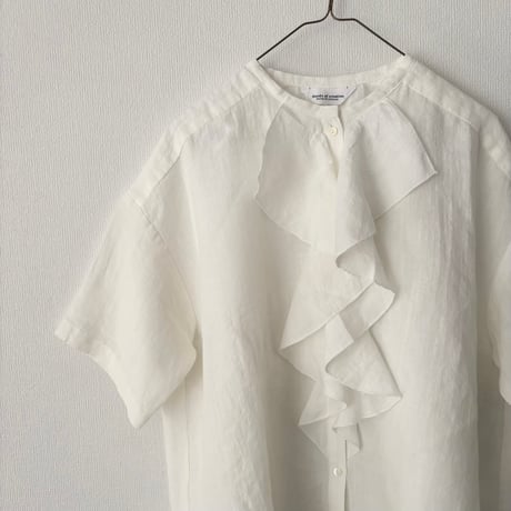 Hands of creation  60/-Linen 桐七炊き ラッフル半袖ブラウス