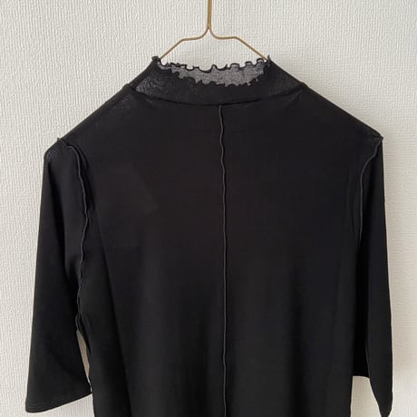 yuni 60/-強撚ストレッチフライス ハイネック 5分袖プルオーバー