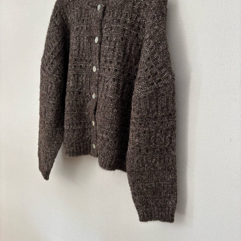 Hands of creation アルパカエアー 透かしボーダー2wayカーディガン | i