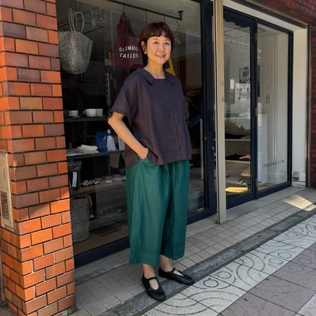 FOG LINEN WORK itonowa Life別注   フラットセーラーカラーブラウス・チャコール