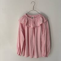 pot and tea  ダブルガーゼ フリルカラーゴム袖口ブラウス・ピンク