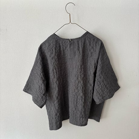 somewearclothing  シャーリングチェック 2way Tブラウス ・グレーベース