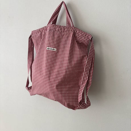 pot and tea 赤ギンガムチェック リュックサック medium