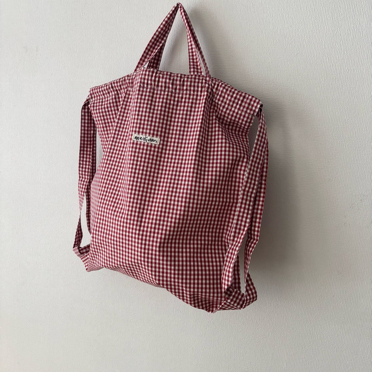 pot and tea 赤ギンガムチェック リュックサック medium | itonowa