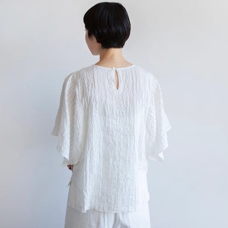 miho umezawa SHEER GINGHAM square sleeve blouse