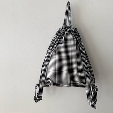 pot and tea 黒ギンガムチェック リュックサック medium