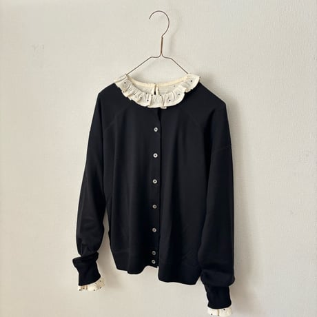 Hands of creation  30/-コットンウール天竺ドットプリント プチフリルプルオーバー