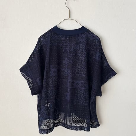 TISSU パッチワークレース モックネックドルマンTシャツ