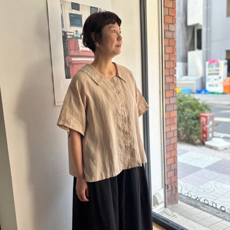 FOG LINEN WORK itonowa Life別注   フラットセーラーカラーブラウス・ベージュ