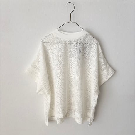 TISSU パッチワークレース モックネックドルマンTシャツ