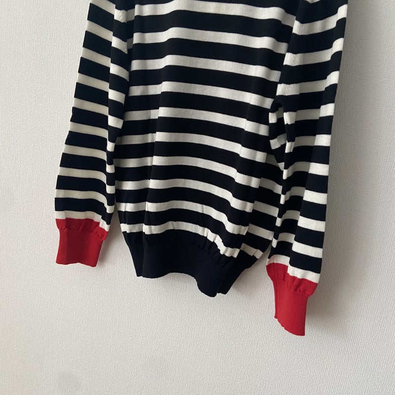 atelier naruse　ボーダーニット　レッド atelier naruse コットンウールボーダーニット・ブラック×レッド