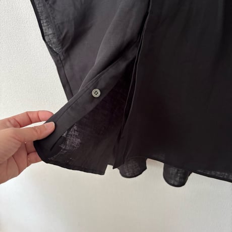 UNIVERSAL TISSU フレンチリネン 比翼開きシャーリング ワイドブラウス